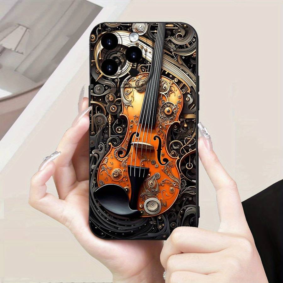 1Pc Black For iPhone X XS Steampunk Violin Pattern Phone Case