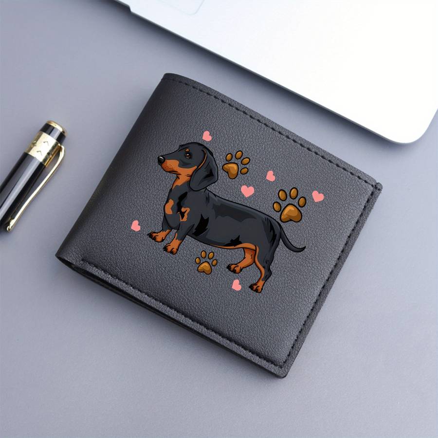 1pc Dachshund Print Bifold Wallet Card Holder with Slip Pocket Unlined Short Wallet for Busin