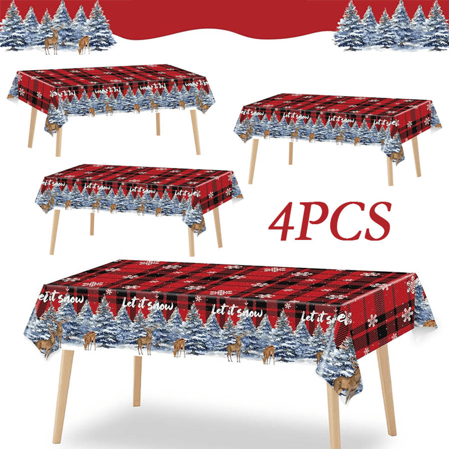 Christmas Tablecloth Color Black And Red Grid Quantity 4Pcs
