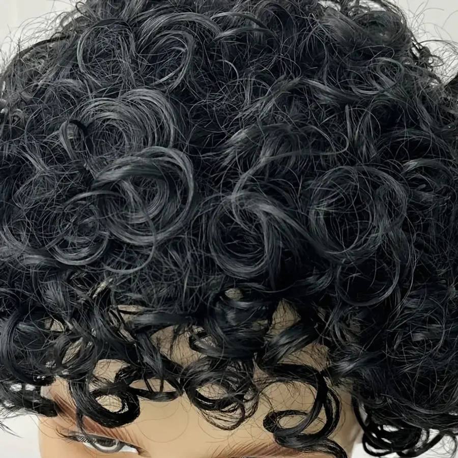 Black Mens Wigs Hair Length 25.4Cm