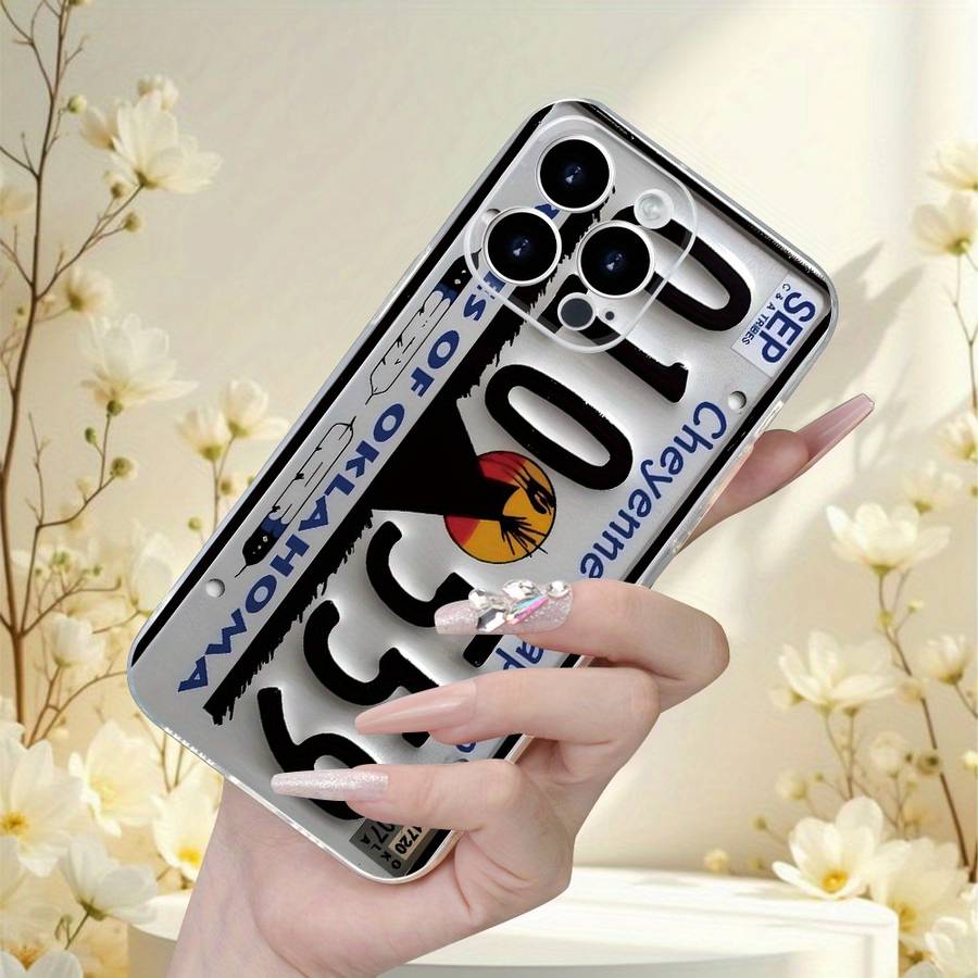 1Pc Transparent For iPhone 13 Pro Max Retro License Plate Phone Case
