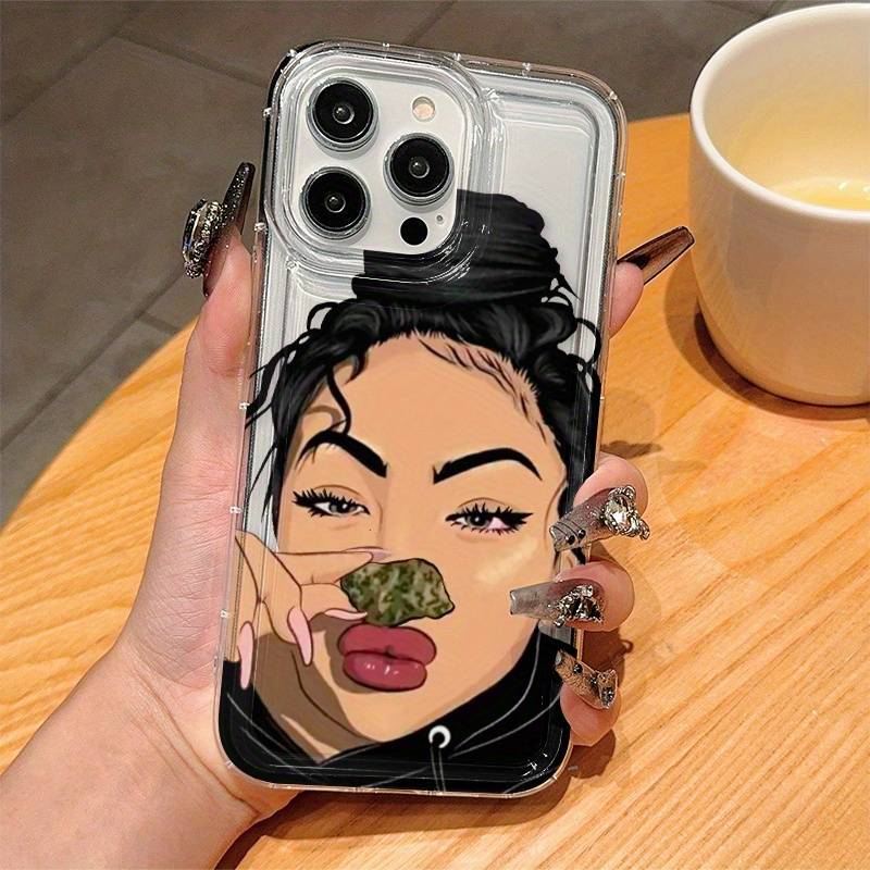 1Pc Transparent For iPhone 16 Girls Pattern Phone Case