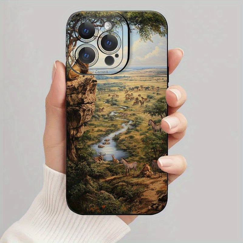 1Pc Black For iPhone 11 Pro Max Wildlife African Savanna Phone Case