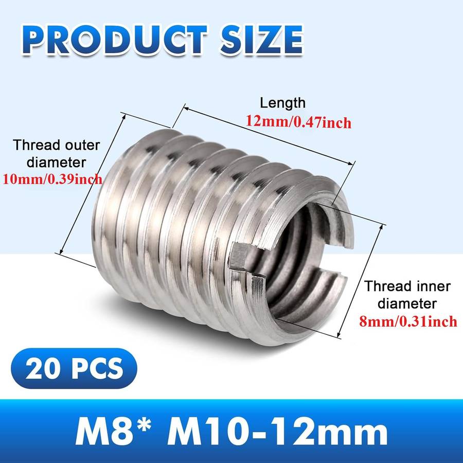 20-Piece Set Of 12mm Stainless Steel M10 to M8 Thread Converter
