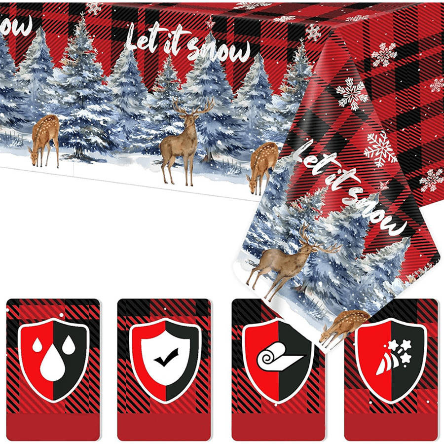 Christmas Tablecloth Color Black And Red Grid Quantity 4Pcs