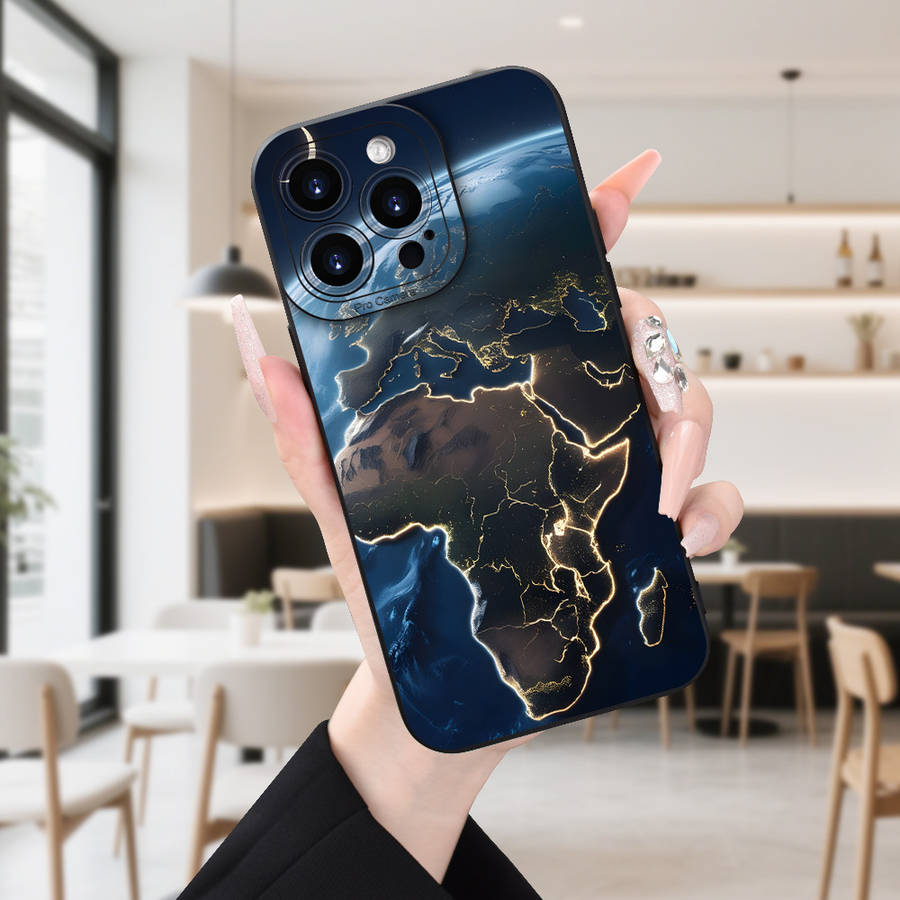 1Pc Black For iPhone 16 Plus Night View of Earth Phone Case