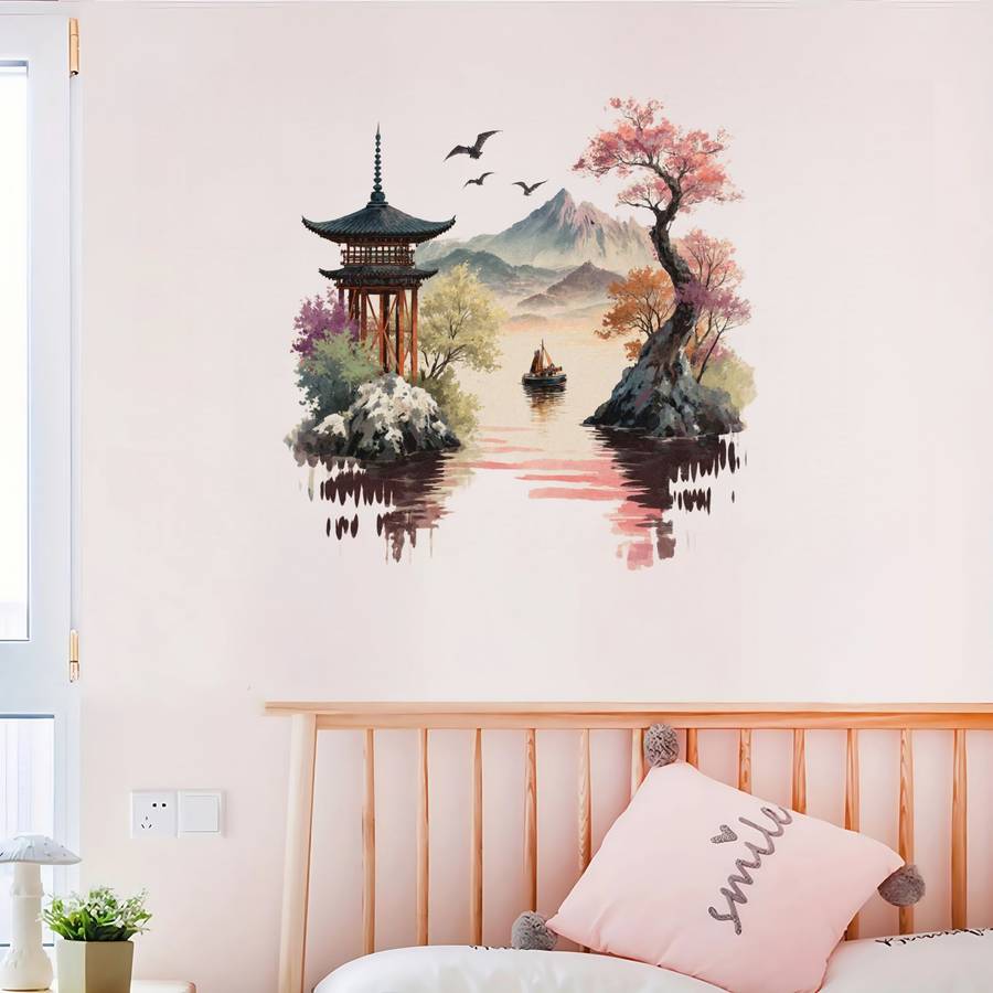 Luxury 1Pc Japanese Pagoda Mount Fuji Landscape Wall Sticker Wall Art