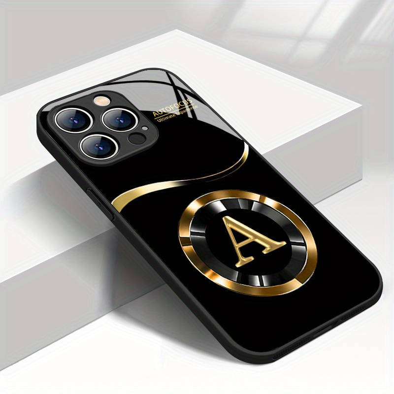 1Pc Black For iPhone 13 Pro Golden Letter A Pattern Phone Case