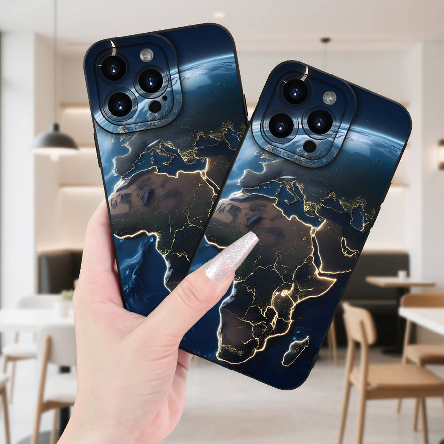 1Pc Black For iPhone 16 Plus Night View of Earth Phone Case