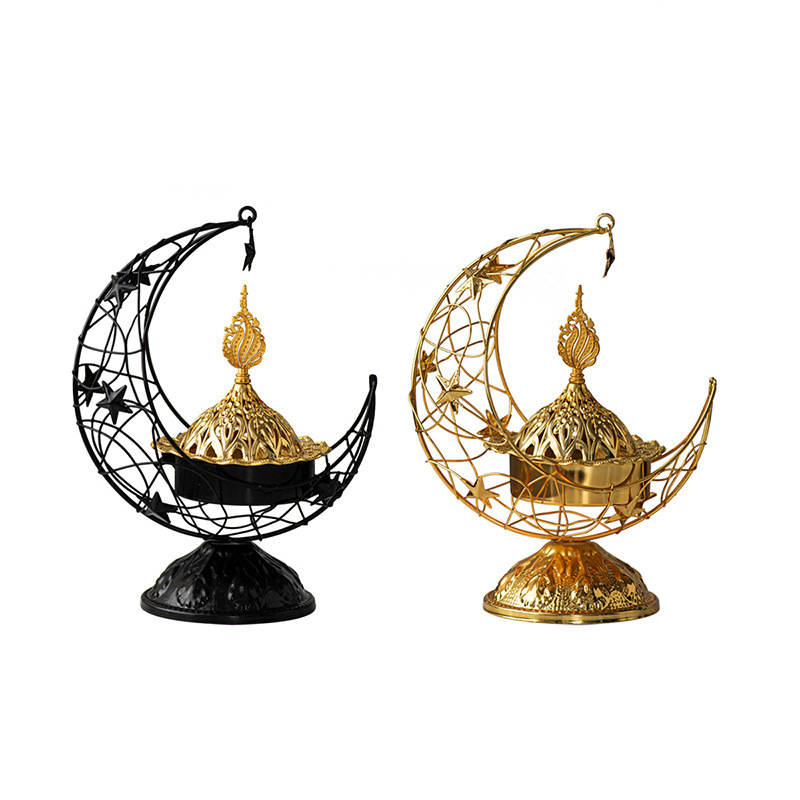 Incense Burner Color  Five Star Tall Crescent Moon Temple Top   Black