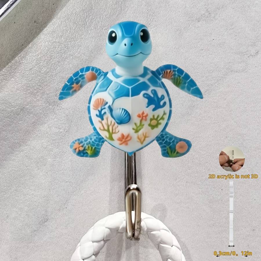 2 Pack Blue Patterned Turtle Acrylic Self Adhesive Hangers Quantity 2 small turtles with patterns