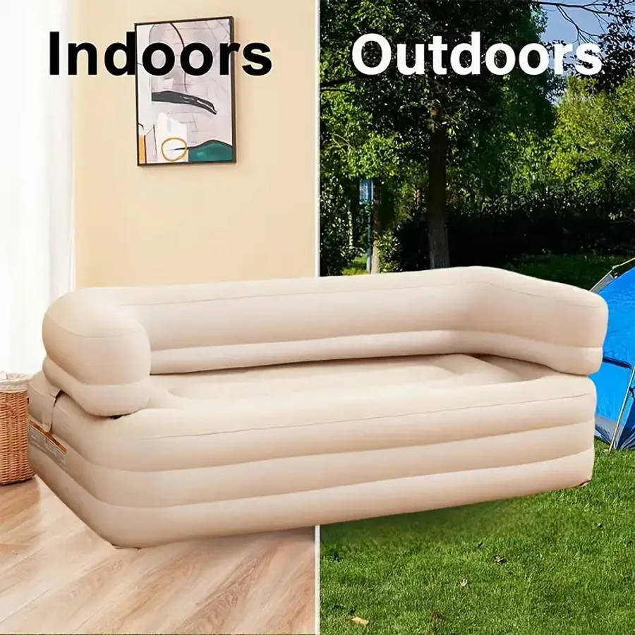 3 In 1 Inflatable Sofa Bed Heavy Duty Beige Air Mattress Quick Setup 3 Minute