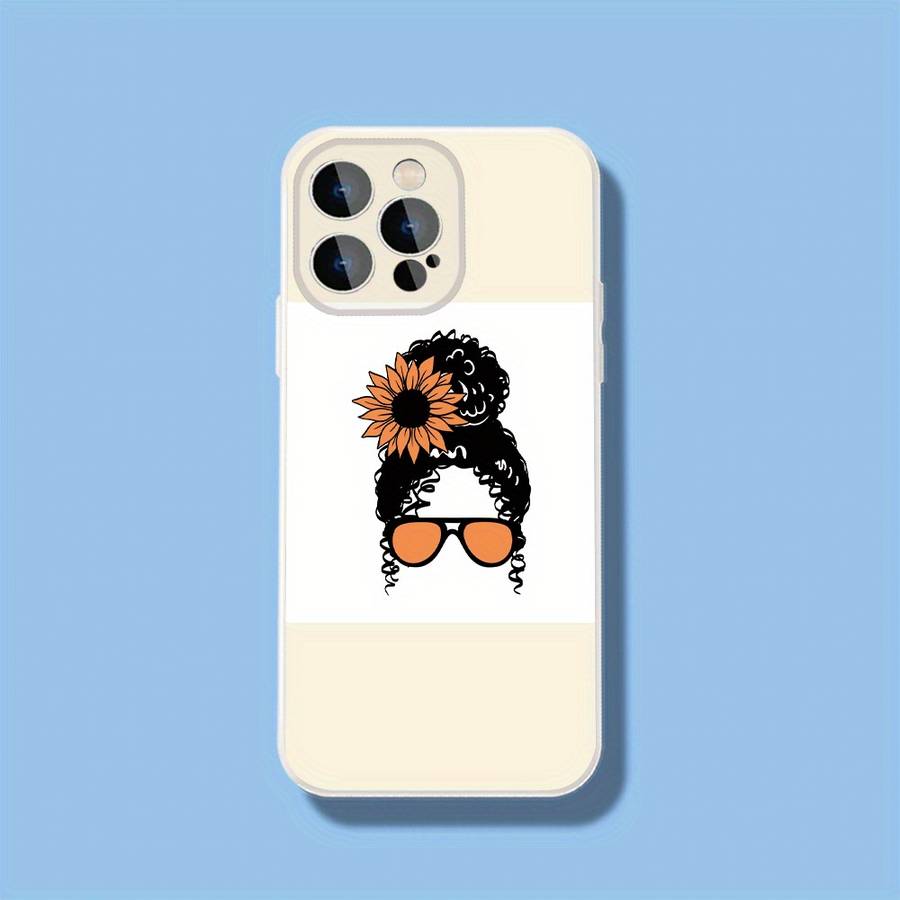 1Pc Ivory White For iPhone 13 Pro Max Sunflower And Curls Phone Case