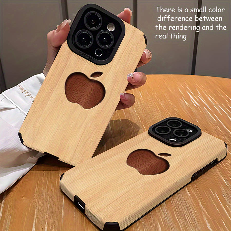 1Pc Mixed Color  For iPhone 16e Apple Logo Wood Grain Phone Case