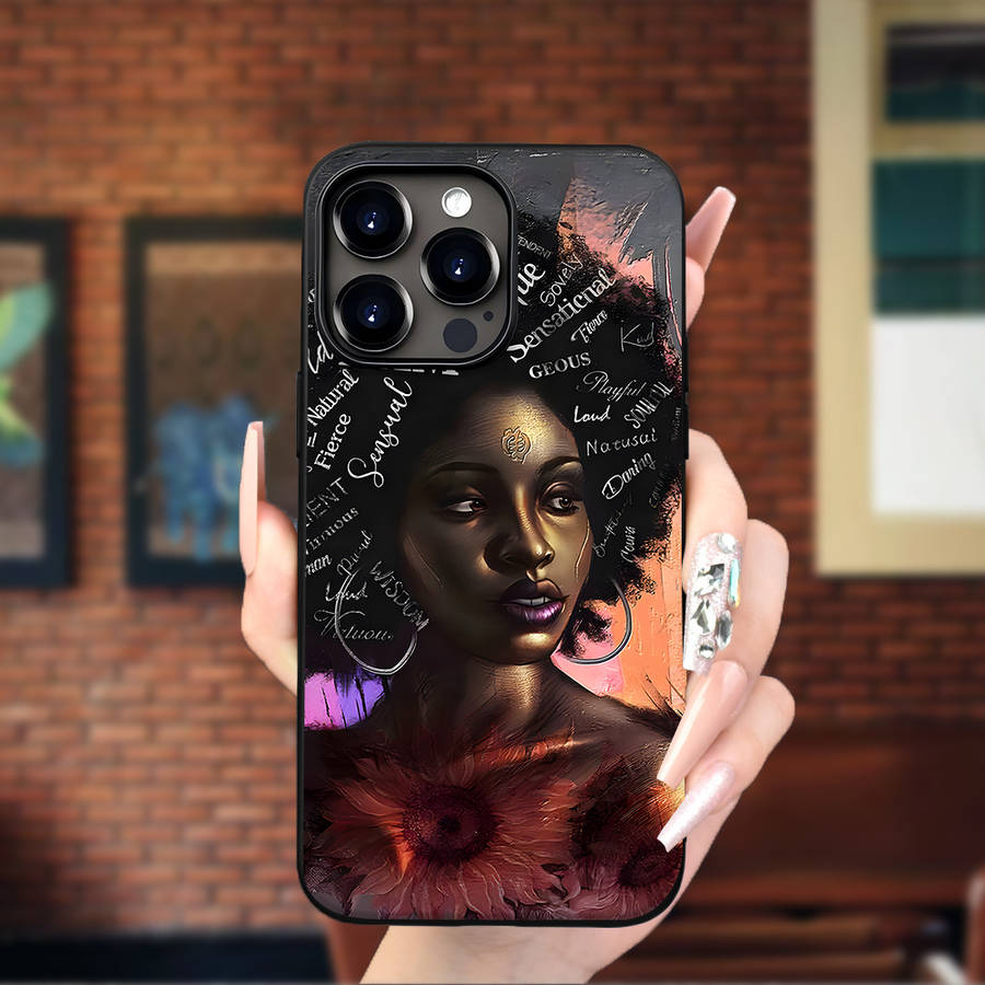 1Pc Black For iPhone 12 Pro African Queen Printed Phone Case