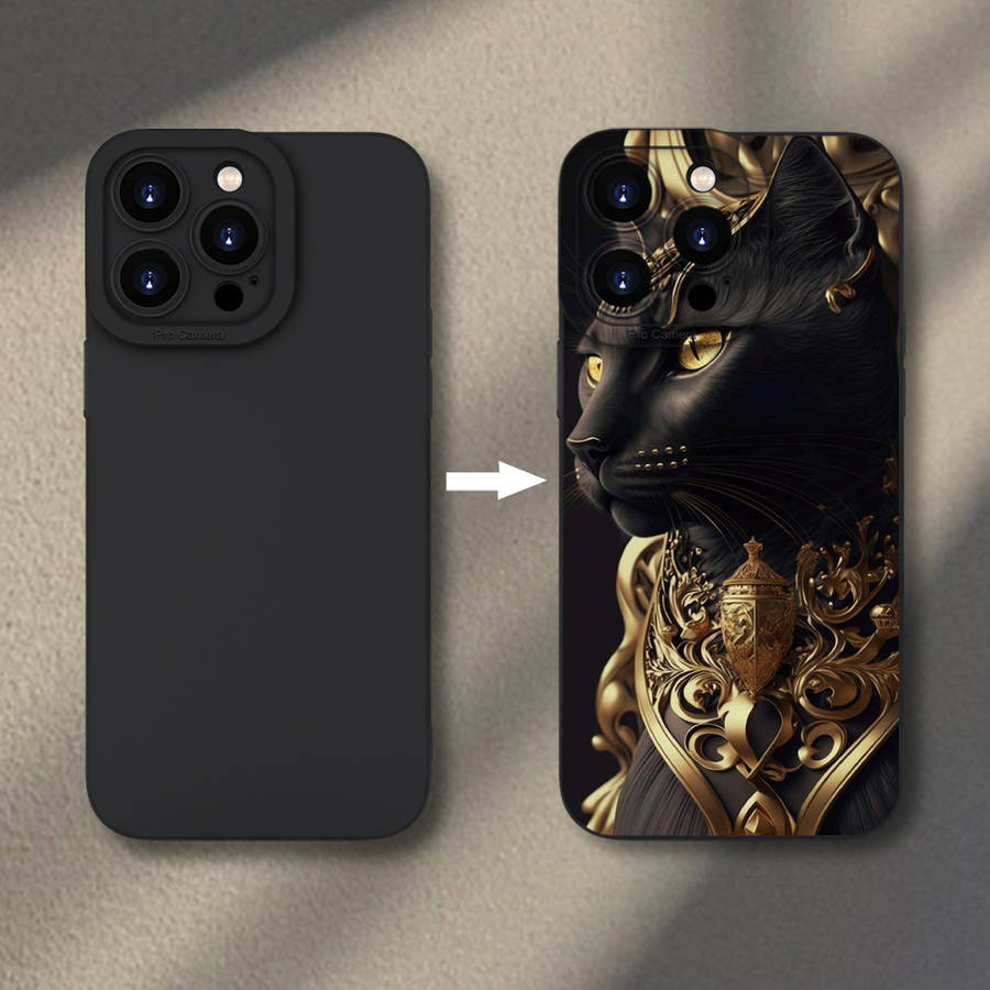 1Pc Mixed Color  For iPhone 15 Pro Max Egyptian Cat God Phone Case
