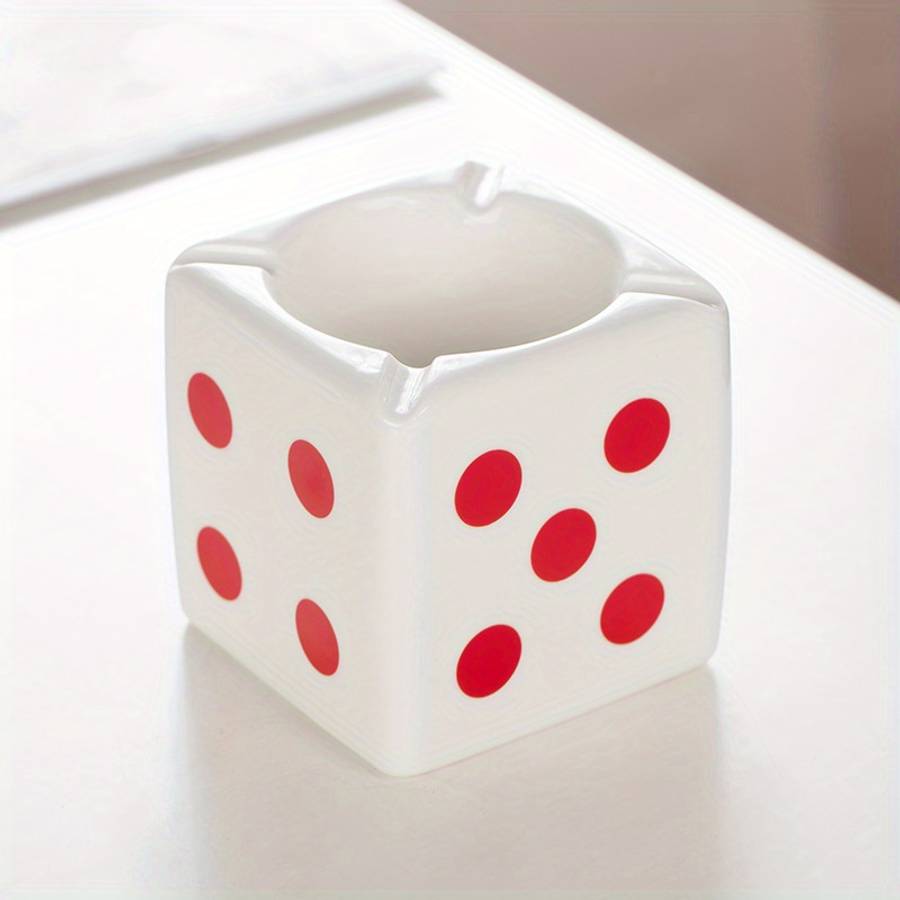 Classic Creative Ceramic Ashtray Dice Shape Storage Table Decoration Model Dot
