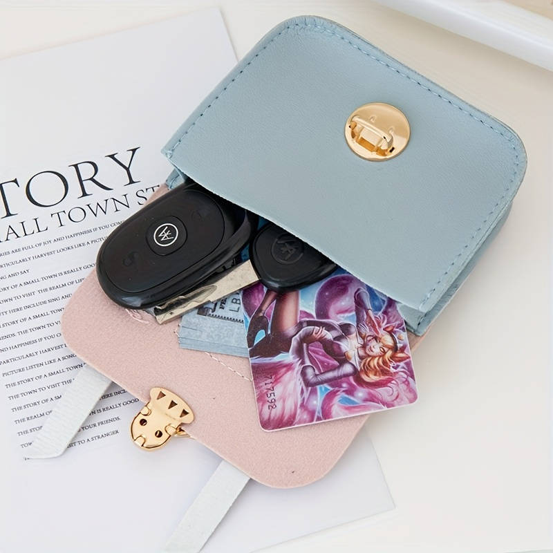 1pc Cute Female Creative Mini Compact Coin Purse Bag Small Wallet with Lock and Keychain Pendant