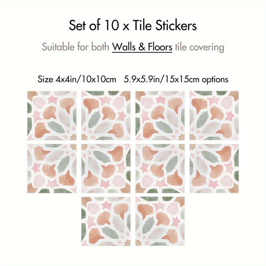 Floor Stickers Color Green Size 10Pcs 15.01X15.01Cm