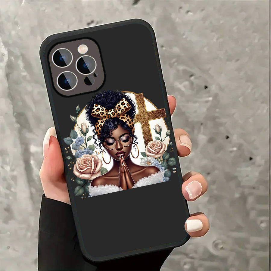 1Pc Ivory White For iPhone 15 Pro Max Serene Prayer With Floral Blessings Phone Case