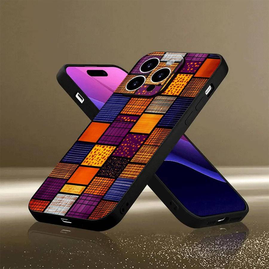 1Pc Black For iPhone 12 Pro Colorful African Fabric Phone Case