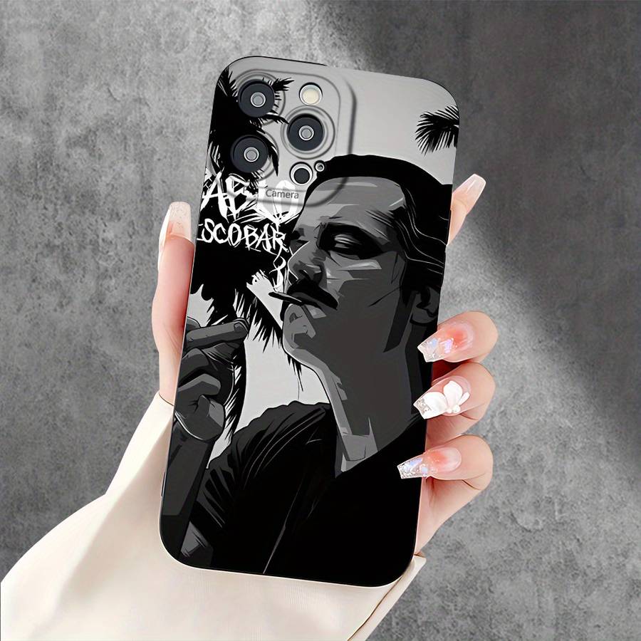 1Pc Black For iPhone 15 Pro Smoking Man Pattern Phone Case
