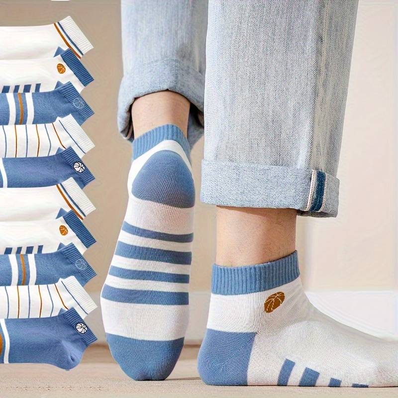 5 Pairs Blue And White Contrast One Size High Elastic Socks