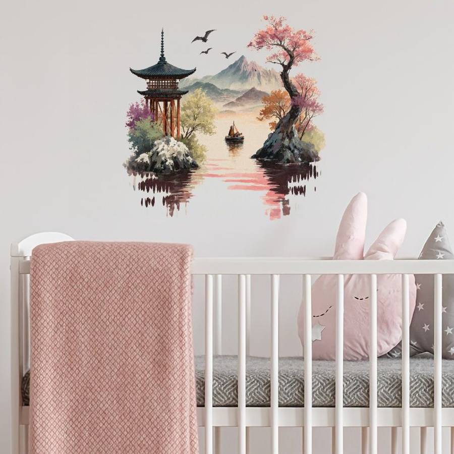 Luxury 1Pc Japanese Pagoda Mount Fuji Landscape Wall Sticker Wall Art