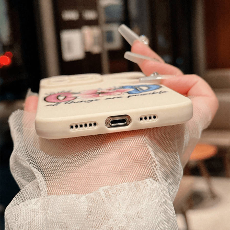 1Pc Ivory White For iPhone 16 Pro Max Floral Letter Design Phone Case