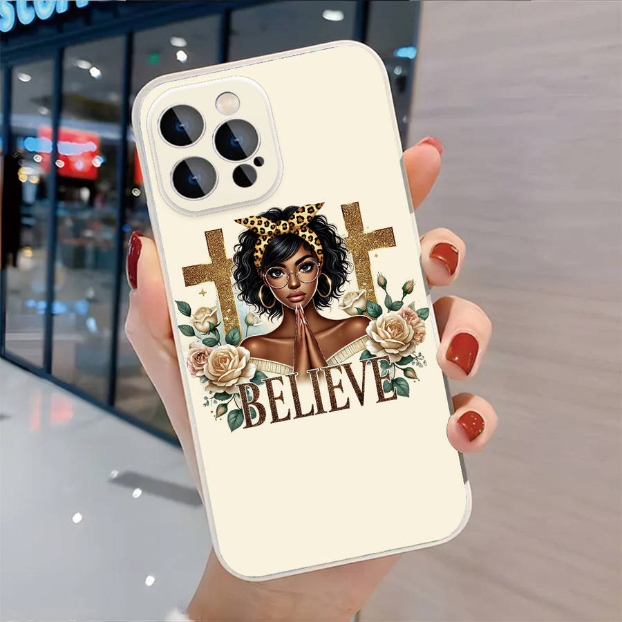 1Pc Black For iPhone 15 Plus Faith And Strength Amidst Phone Case