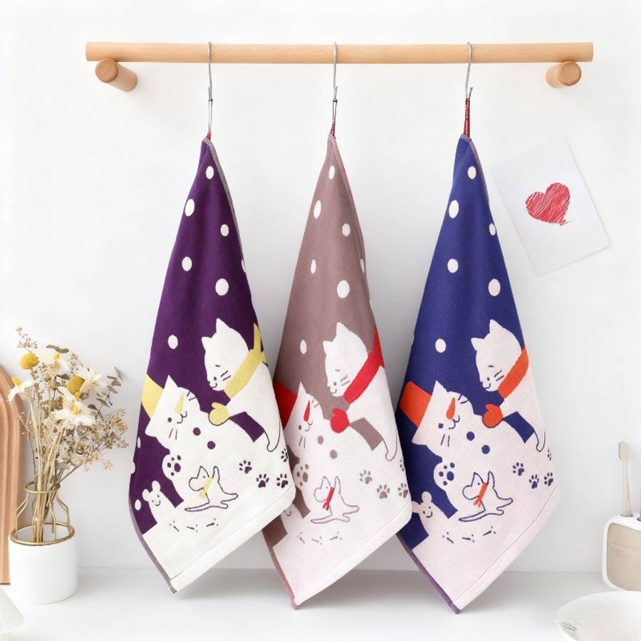 Towel Color 3Pcs Cat Snowman Square Towel