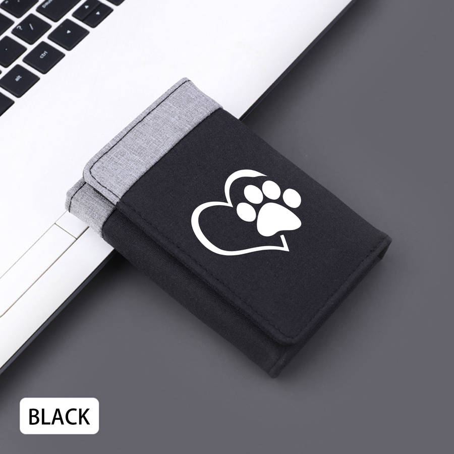 1pc Love Paw Print WalletTri-Fold Canvas Credit Card Holder Coin Purse with Heart Paw Print