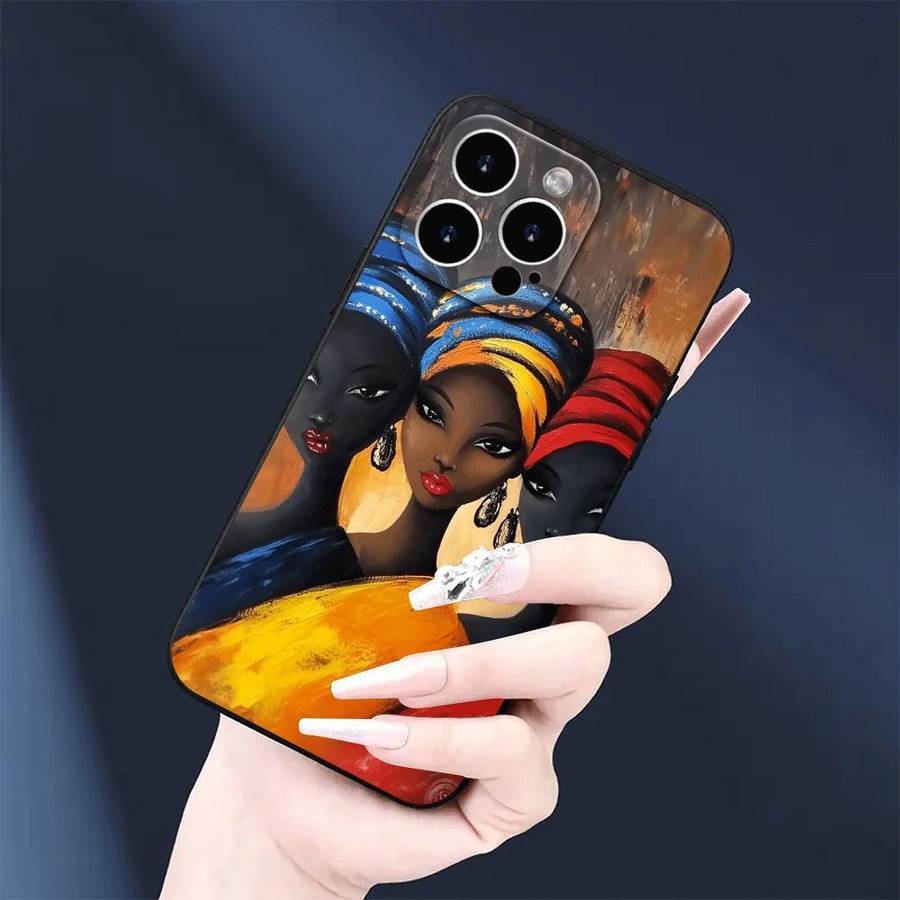1Pc Black For iPhone 15 Pro Max African Designed Phone Case