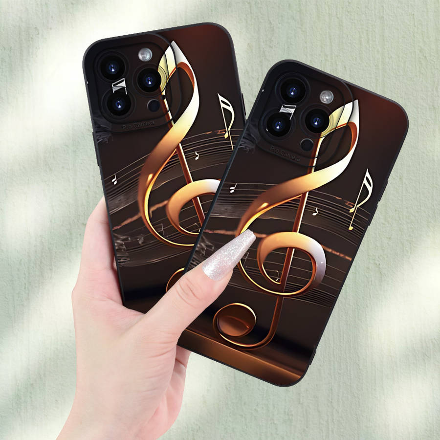 1Pc Black For iPhone 12 Musical Note Pattern Phone Case