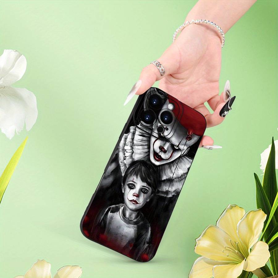 1Pc Black For iPhone 15 Plus Horror Clown And Little Girl Phone Case