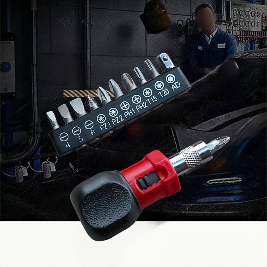 Screwdriver Bit Tool Set Color 11 In 1 Black And Red Set
