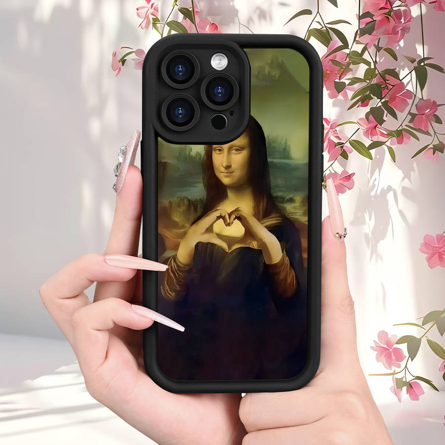 1Pc Black For iPhone 13 Pro Love Mona Lisa Heart Phone Case