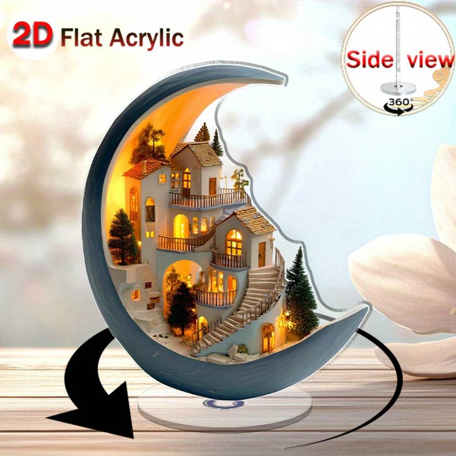 Sophisticated Vibrant Premium Flat Rotating Acrylic Crescent Moon Night