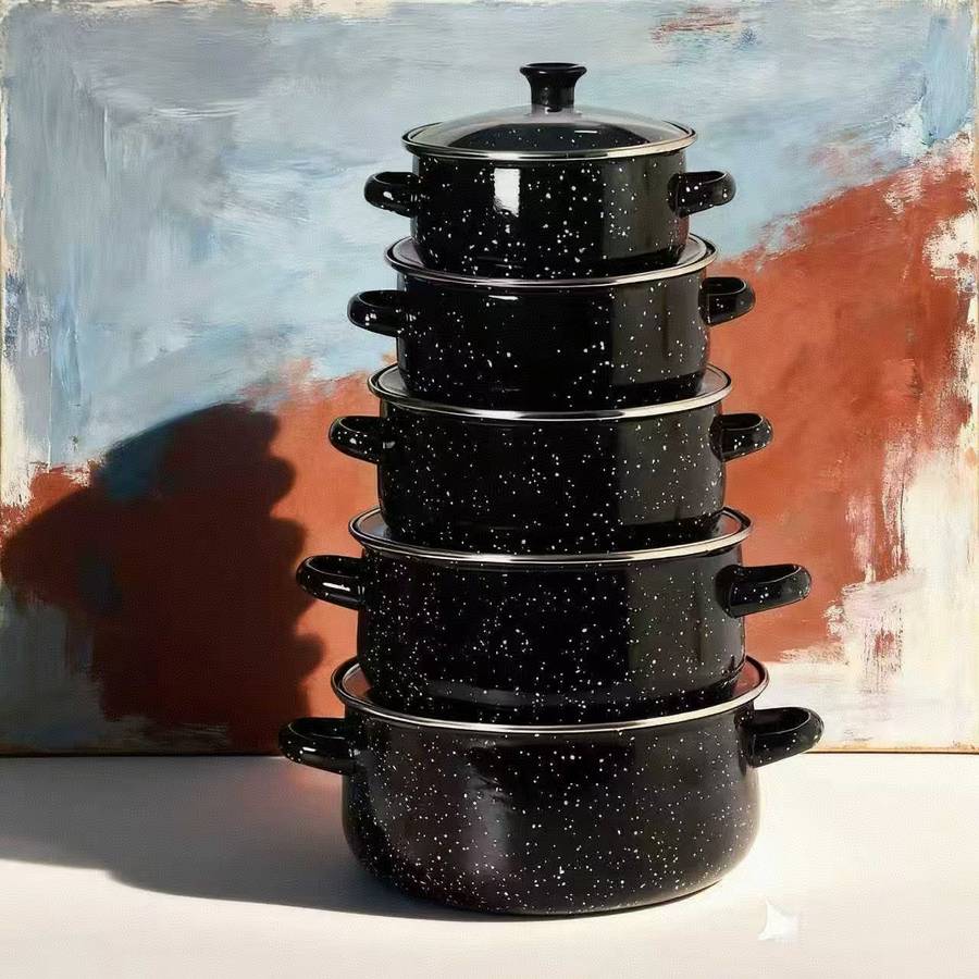 5-Piece Black Premium Enamel Cookware Set