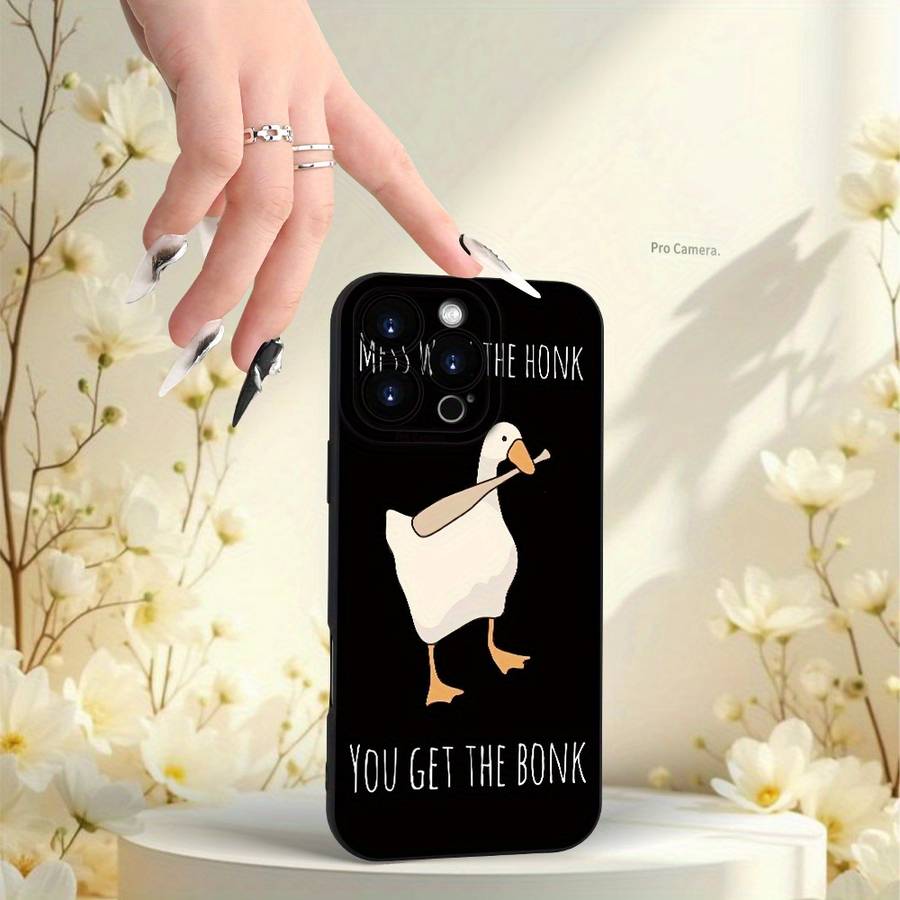 1Pc Black For iPhone 15 Pro Baseball Goose Pattern Phone Case