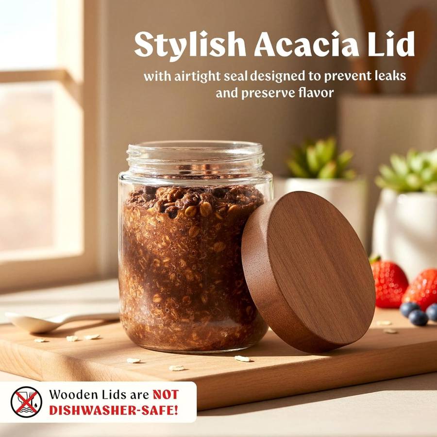 Sealed Jar Color Acacia Lid2Pcs