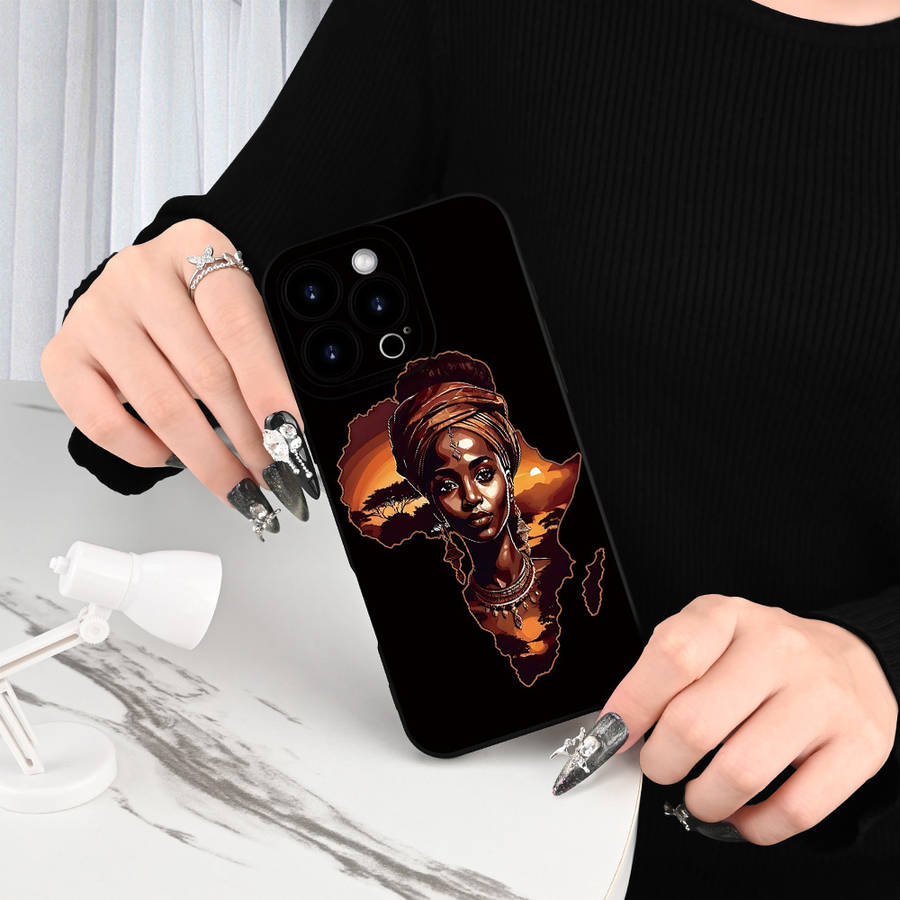 1Pc Black For iPhone 12 Africa Map Print Phone Case