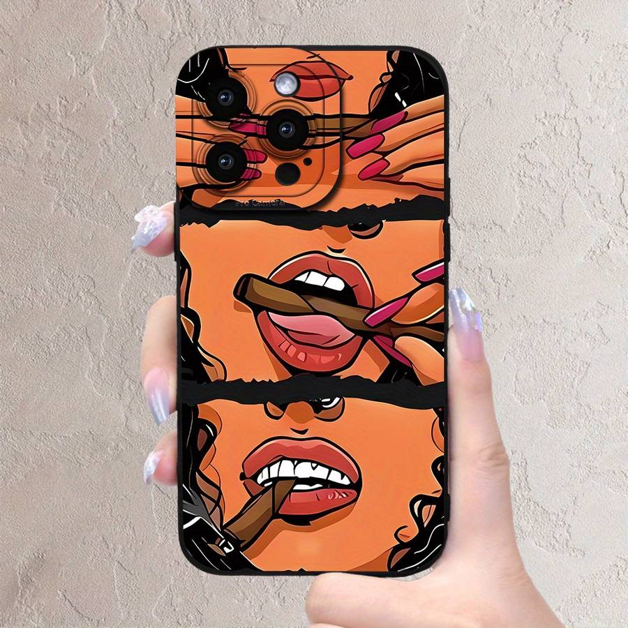 1Pc Black For iPhone 16 Pro Unique Cartoon Design Phone Case