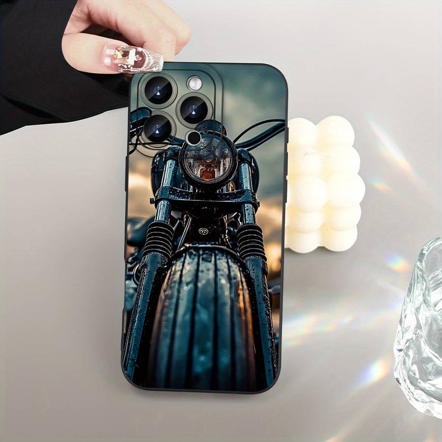 1Pc Black For iPhone X XS Motorcycle Pattern Phone Case