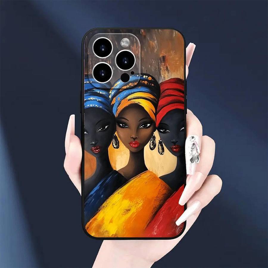1Pc Black For iPhone 15 Pro Max African Designed Phone Case