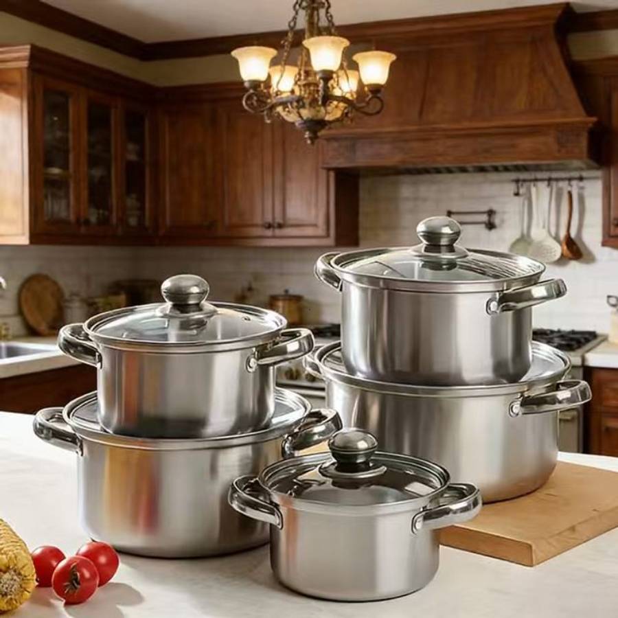Heavy Duty Stainless Steel Cookware Set Home Cooking Camping Outdoor Use Multi
