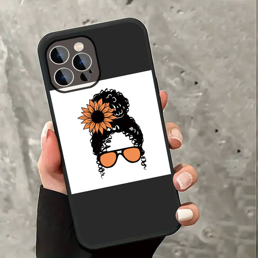 1Pc Ivory White For iPhone 13 Pro Max Sunflower And Curls Phone Case