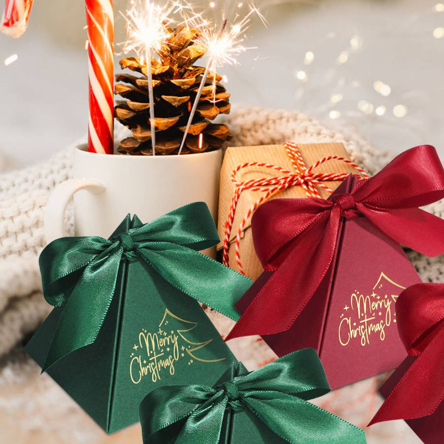 Christmas Gift Boxes Color Green Box-Green Ribbon Size 7.5X7.5X7.5Cm-10Pcs