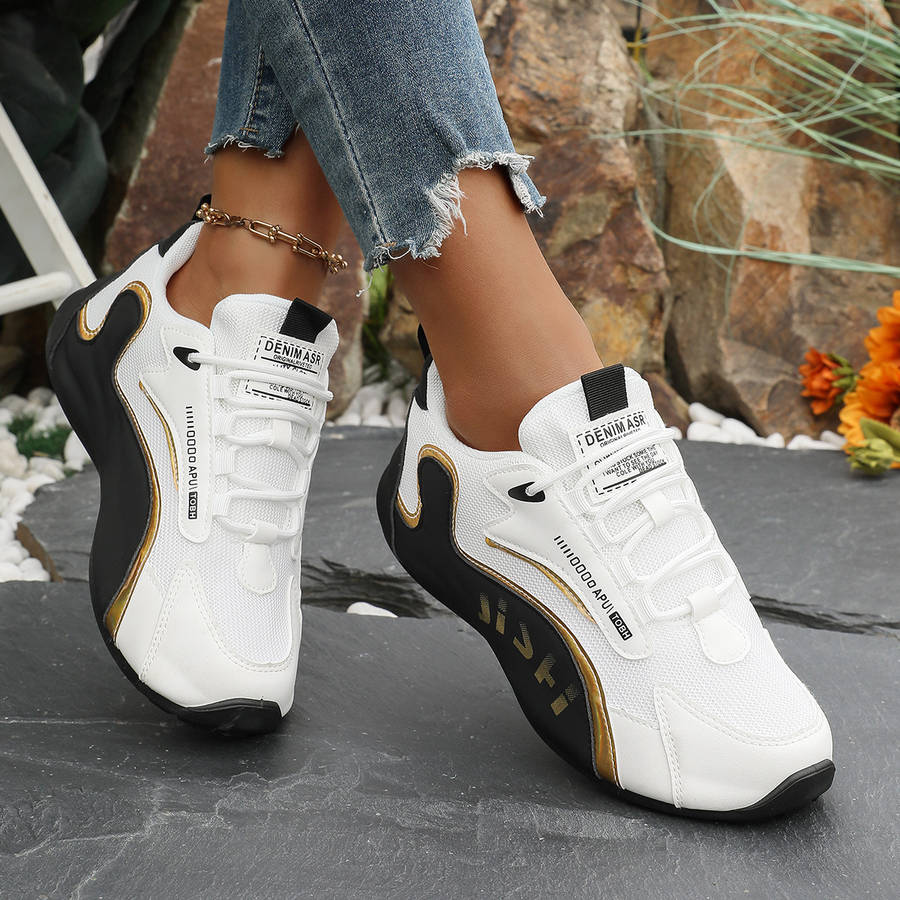 Women S Sneakers Color White Brown Net Pattern Sizeuk 5.5