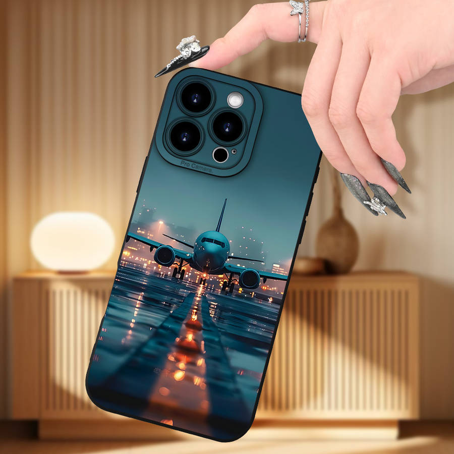 1Pc Black For iPhone 11 Airplane Pattern Phone Case